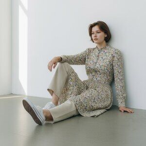 Cath Kidston Floral Midi Dress Cottagecore Long Sleeve Vintage Style